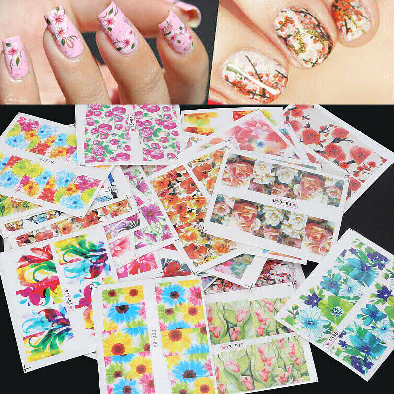 50 Sheets Flower Pattern Nail Art Decals Water Transfer Stickers DIY Decor Hot