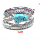 Turquoise hand-knitted leather bracelet bohemian wind bracelet 5-stripe chakQ6D1