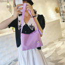 Women Simple Underarm Handbag Daisy Flower Portable Shoulder Bags (Purple)