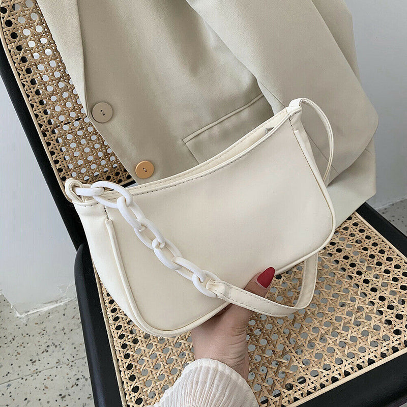 Pure Soft Leather Women Handbag Small Underarm Shoulder Totes Bag (Beige)
