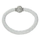 White Braided Bracelet Wristband Bangle Magnetic Clasp PU Rhinestone Chic 6 D6O1