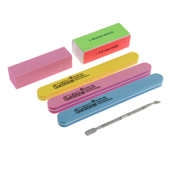 MagiDeal Sponge Nail Art Tips Buffer Files With Cuticle Pusher Set For Salon