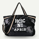 Letters Sequin Crossbody Shopping Bags Women Large Shoulder Handbag (Black)