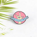 Pink Round Gesture Letters Badge Brooch Women Men Clothing Enamel Lapel Pin