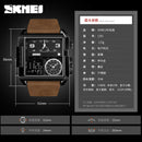 SKMEi Men'S Quartz Watch Waterproof Leather Strap Square Large Dial Date Lu