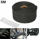 Roll 5M Black Fiberglass Exhaust Manifold Header Pipe Heat Wrap Tape +4 TiesRly