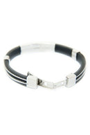 Men's Rubber Stainless Steel Wristband Bangle Bracelet Jewelry