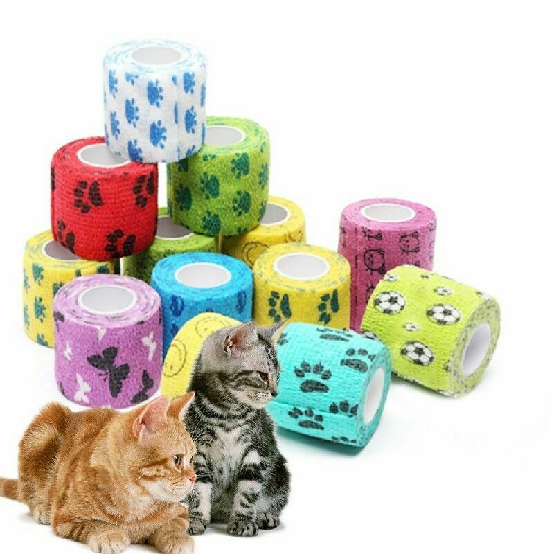 Cute Pet Dog Cat Vet Wound Elastic Cohesive Bandage Adherent Tape Self Wrap R0E5