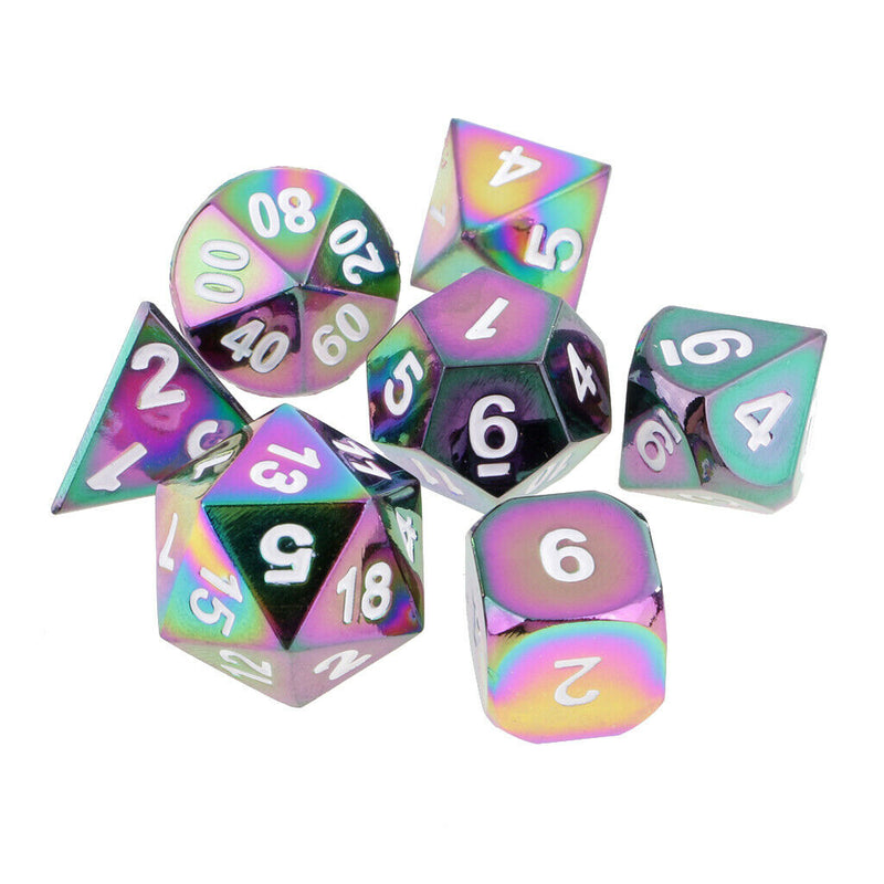 7 Pieces Opaque Zinc Alloy Polyhedral Dice D20 D12 D10 D8 D6 D4 White Number RPG