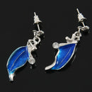 Women Leaf Y-Necklace Chain Necklace Earrings Set(Light Blue)