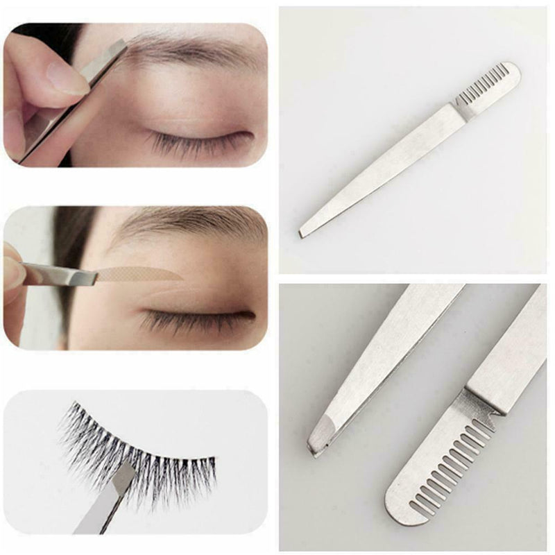 1*Double-sided Stainless Steel Comb Eyebrow Tweezers Tools Removal Hair H7K4
