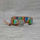 Chakra Bracelet Handmade Natural Stone Tube Beads Leather Wrap Women's Bangle