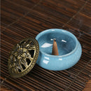Blue Porcelain Backflow Ceramic Cone Incense Burner Holder Buddhist Censer