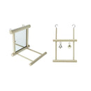Set of 2, Bird Stand Perch with Mirror & A Bell wooden Swing for Budgie Parakeet