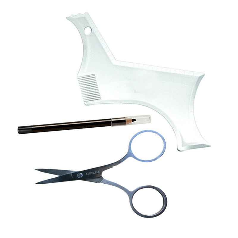 Beard Mustache Facial Hair Trimming Shaping Comb Stencil Template W/ Scissor