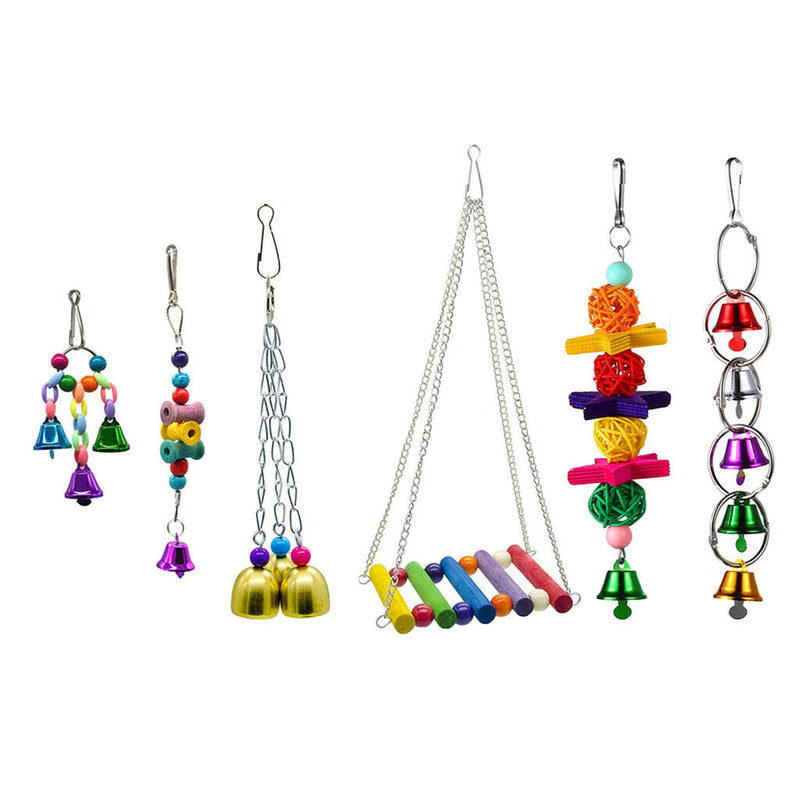 6Pcs Bird Perches Swing Toys Parrot Hanging Bell Pet Cage Hammock Toys for Small