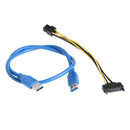 PCI-E1X to 16X Extender Riser Card 6Pin DC-DC USB3.0 Cable for Mining
