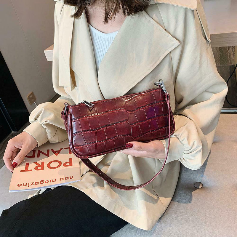 Retro Handbag Women Crocodile Leather Tote Office Lady Shoulder Bag (Red)