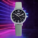 Waterproof Star Sky Quartz Watch Women Leather Strap Wristwatch (Green B) A