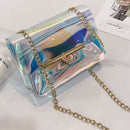 Women PVC+PU Chain Bag Transparent Clear Tote Shoulder Crossbody Handbag Ba