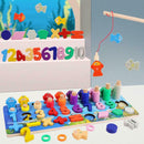 Wooden Math Fishing Game Kids Montessori Count Shape Match Educational Toys