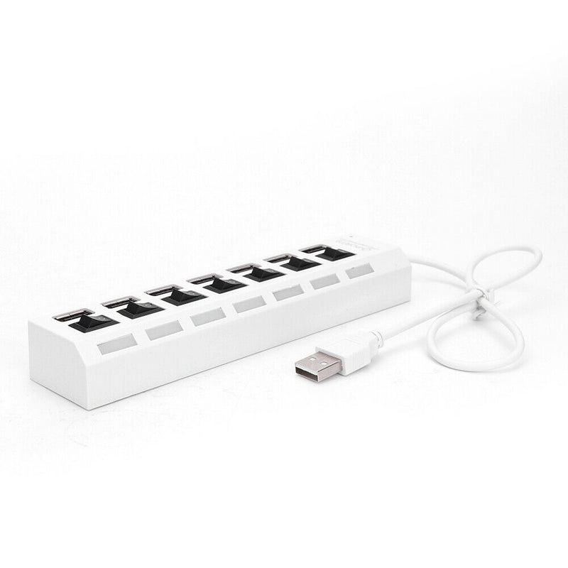 7 Ports High Speed USB 2.0 Hub Splitter w/ON/OFF Switch for Laptop (White)