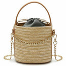Women Straw Handbag Tote Summer Holiday Woven Bucket Bag Leisure Chain Shou