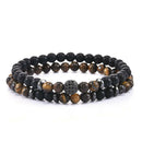 2Pcs Men Natural Stone Bracelet 6mm Tiger Eye Beaded Elastic Bracelet Jewelry
