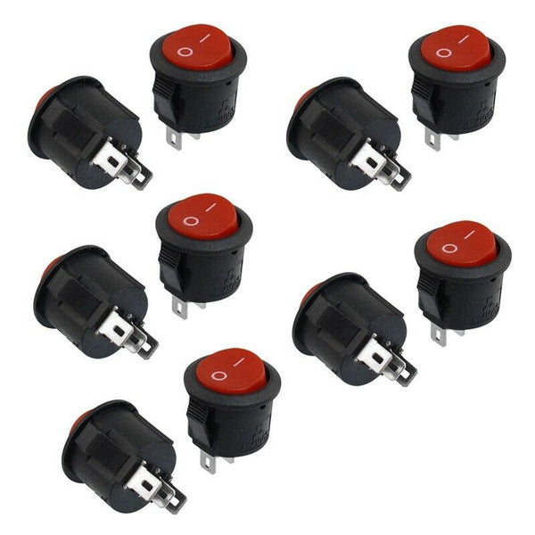 10 Pcs SPDT Black Red Button On/On Round Rocker Switch AC 6A/125V 3A/250V G7X8