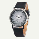 Waterproof Quartz Watch Women Rhinestone Flower Print Wristwatch (Black)