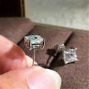 Clear Cubic Zirconia Earrings Stud for Sensitive Ears, Square Hypoallergenic