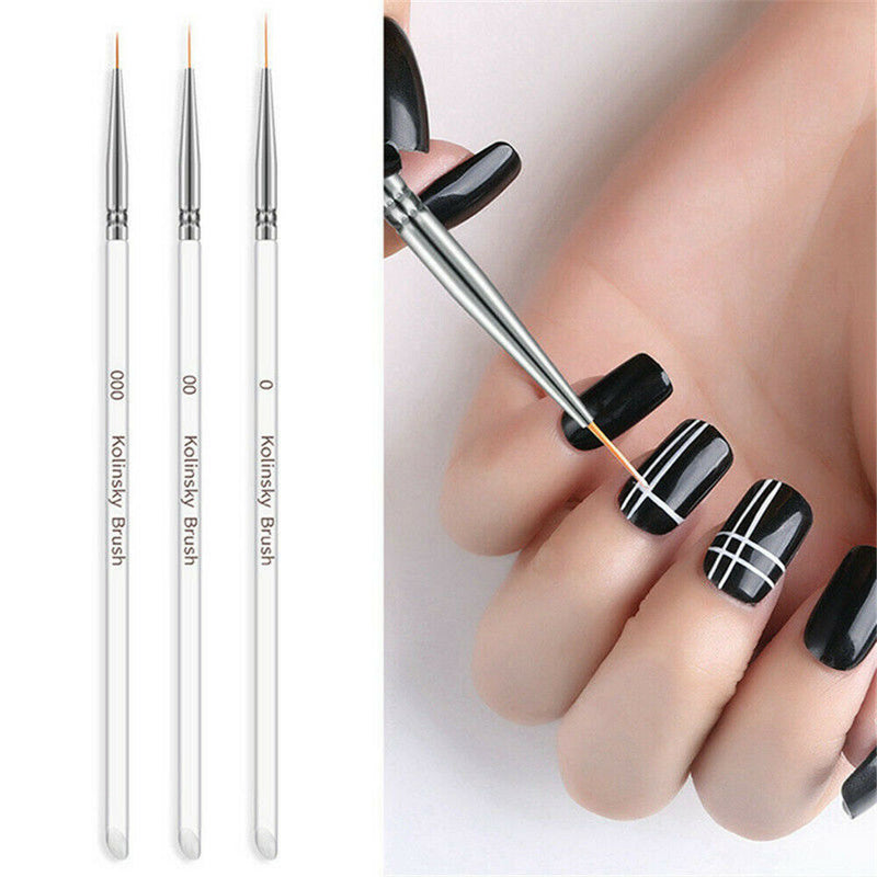 3PCS Nail Art Gel Liner Drawing Brush Flower Painting Acrylic Pen Manicure Tools