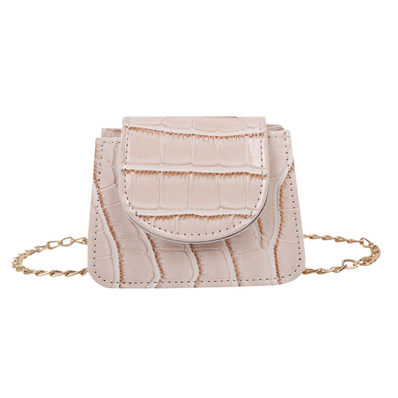 Pure Color Leather Mini Shoulder Bags Women Chain Messenger Bags (Beige)
