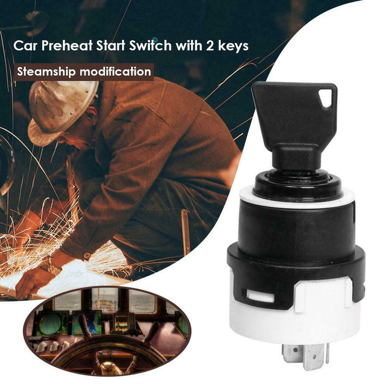 Car Preheat Start Switch with 2 keys Points Vehicle Ignition Lock with 9 Wiring