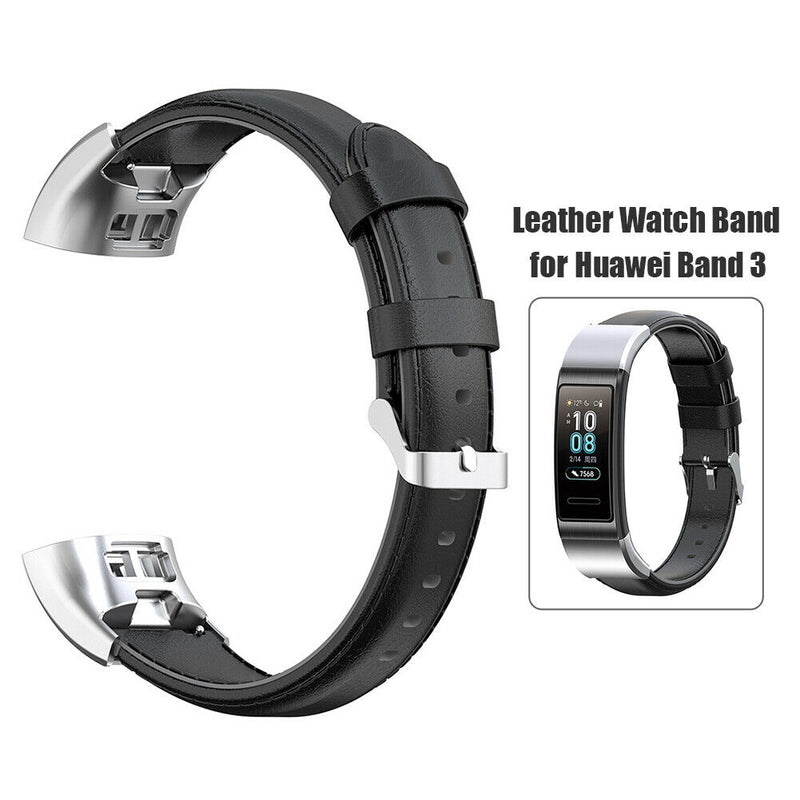 Leather Watchband Strap w/Buckle for Huawei Band 4 Pro TER-B29S (Black) A