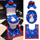 Blue Snowman Toilet Cover Seat Rug Pad Tank Lid Towel Cover Set (3pcs)