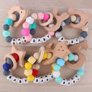 Animal Wooden Teether Baby Chewable Teething Bracelet Silicone Beads Rattle Toys