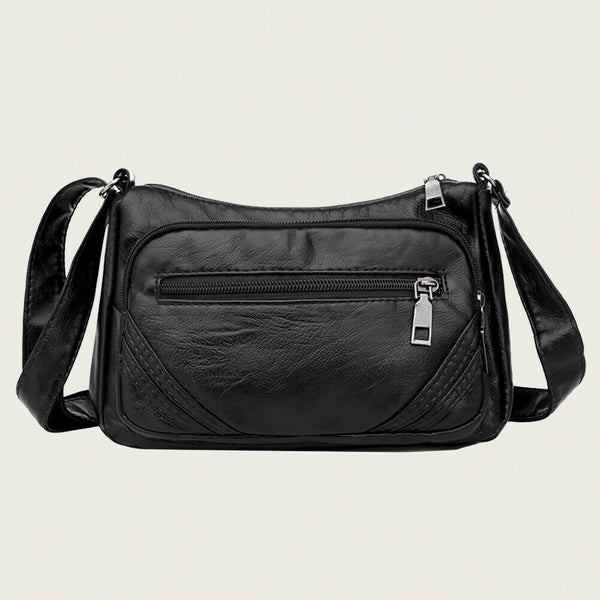 Soft Leather Shoulder Bag Women Big Capacity Zipper Crossbody Pouch (A-880)