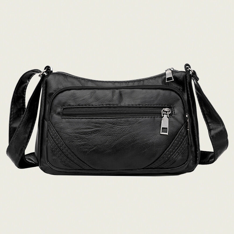 Soft Leather Shoulder Bag Women Big Capacity Zipper Crossbody Pouch (A-880)