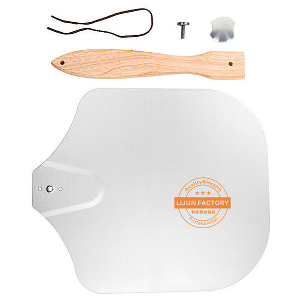 Aluminum Pizza Shovel Peel With Wooden Handle Pastry Spatula Cake Baking Cut Hn