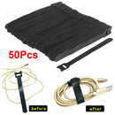 50Pcs Durable Black Cable Cord Nylon Strap Hook Loop Ties Tidy Organiser Tool
