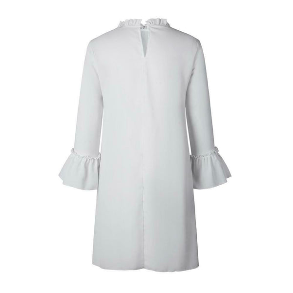 Solid Color Loose Straight Dress Pleated Women Chiffon Dresses (White S) A#S