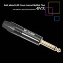4pcs 6.35mm Mono Jack Male Plug Connector DIY Soldering Plug for Microphone Set