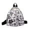 Summer Women PU Leather Floral Printed Backpack School Travel Bag(Black)