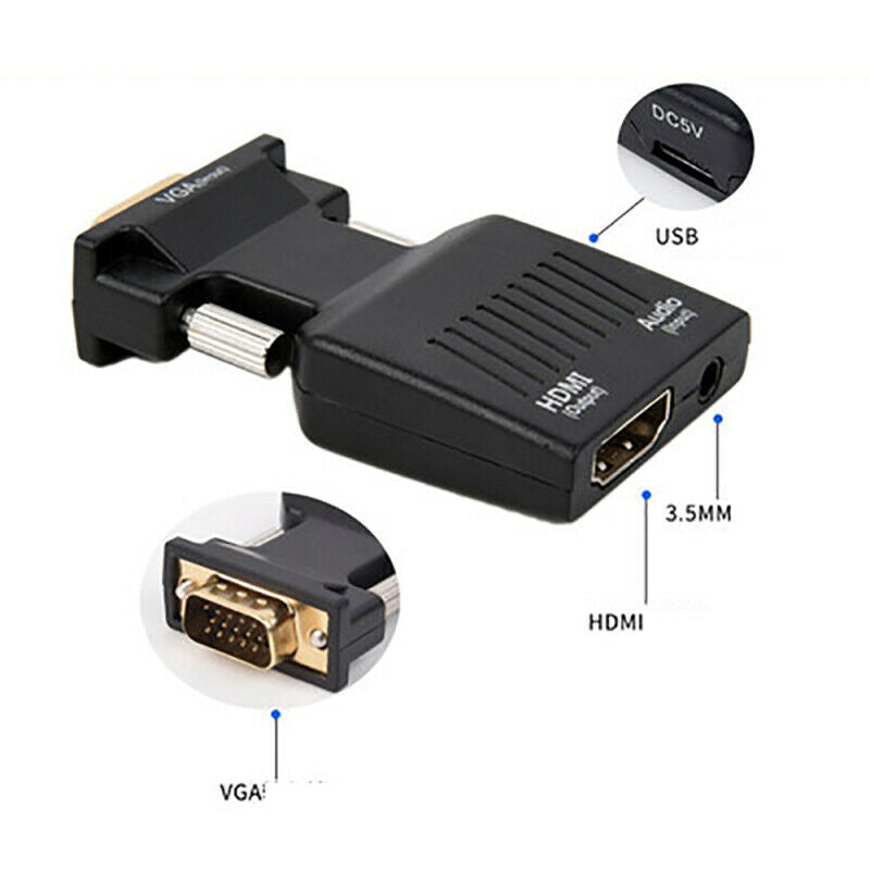 1080P VGA Male to HDMI Female Adapter Converter + USB Audio Cable + Audio AGO