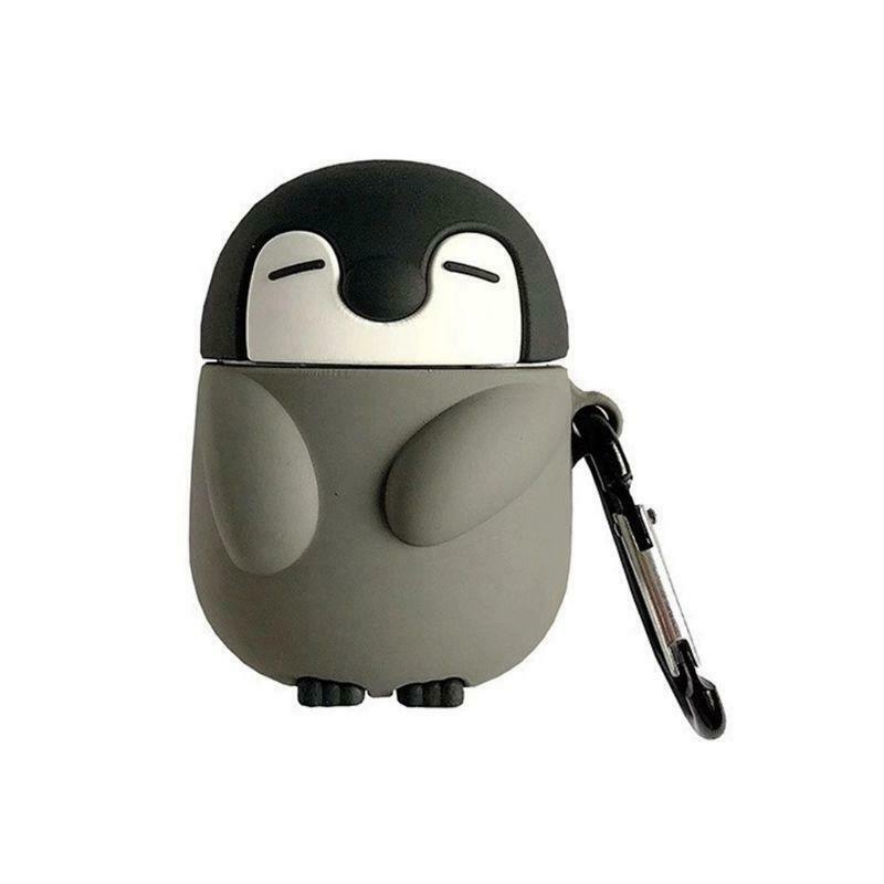 Cute Penguin Style Protective Case Silicone Cover with Carabiner for Airpods 1/2