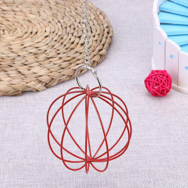 Stainless Steel Plating Pet Hay Manger Food Ball Rabbit Grass Rack (Red) A#S