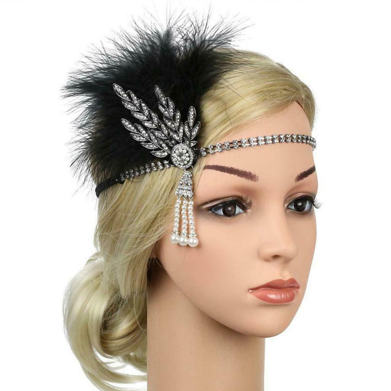 2 Lot Women's Fascinator Feather Crystal Headband Charleston Party Headwear