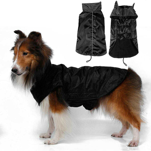 Black Dog Pet Raincoat Waterproof Outdoor Rain Jacket Fleece Lined Coat M