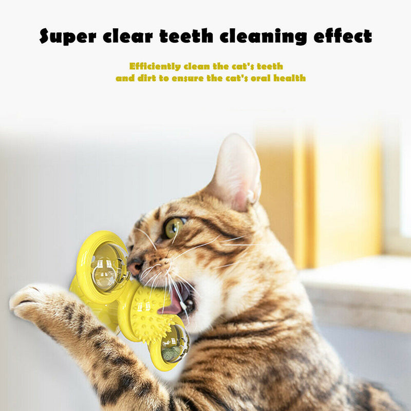 Cats Puzzle Turntable Windmill Ball Interactive Toys Pet Supplies (Yellow) A